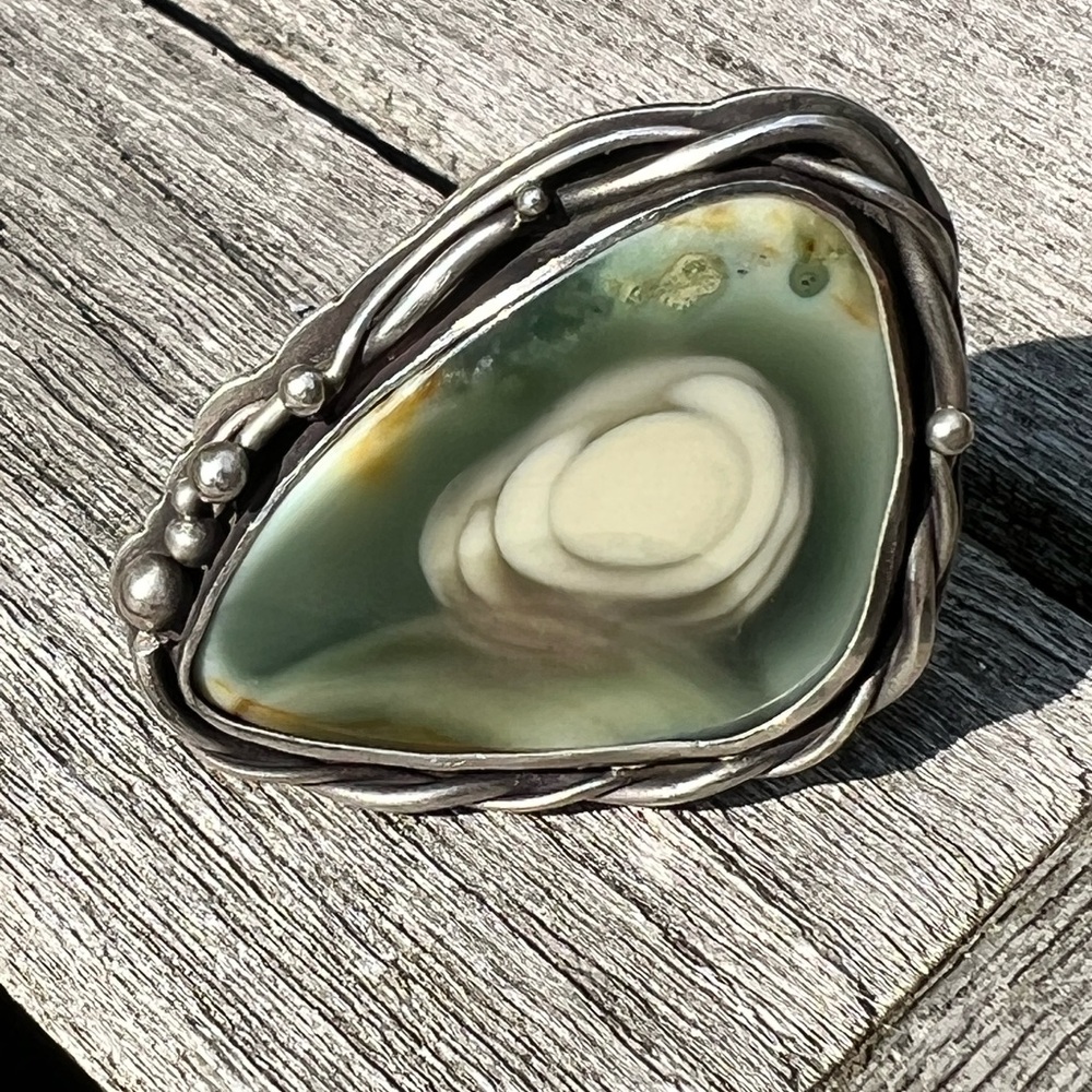 Imperial Green Jasper Statement Ring Sterling Sil… - image 2